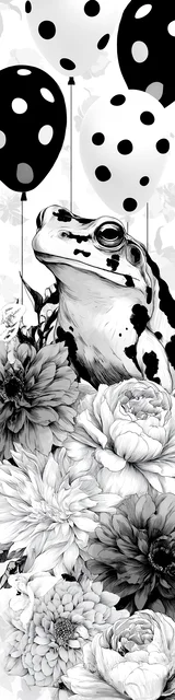 Free printable frog bookmark to color featuring a frog with birthday balloons